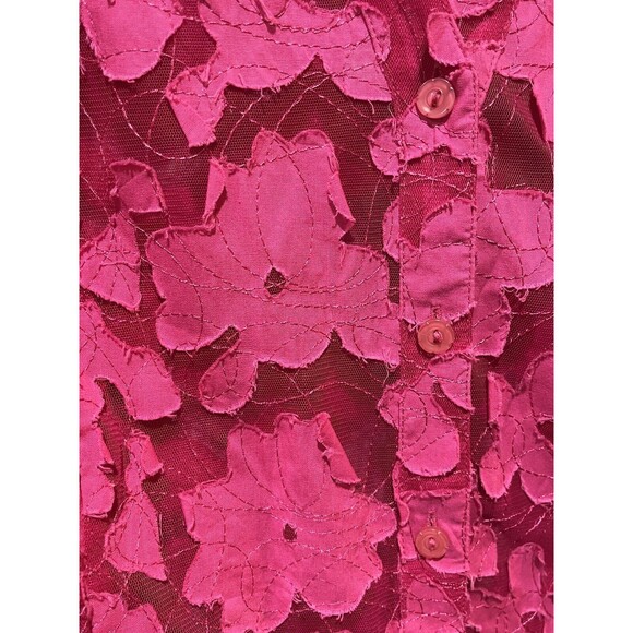 Multiples Shirt Womens Medium Button Up Pink Appliqué 3D Sheer Art To Wear - Picture 3 of 8